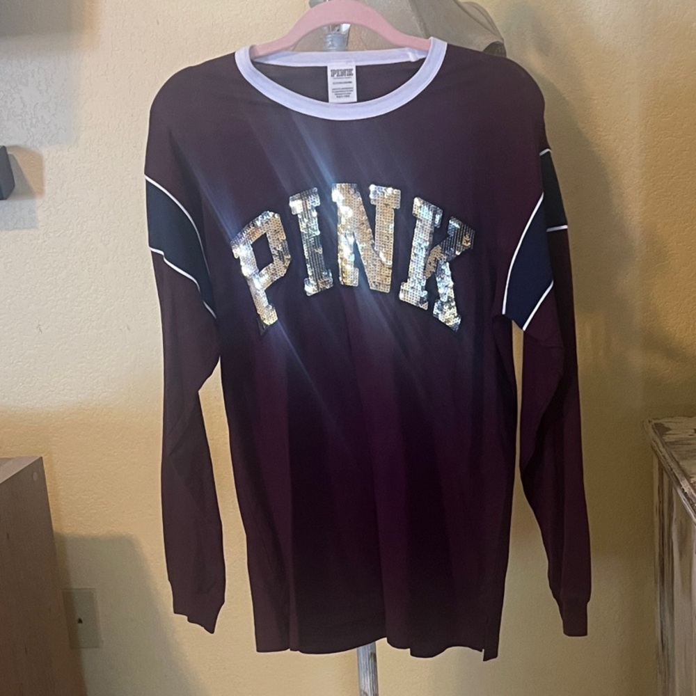 PINK Victoria's Secret Maroon Long Sleeve with Sequin Logo